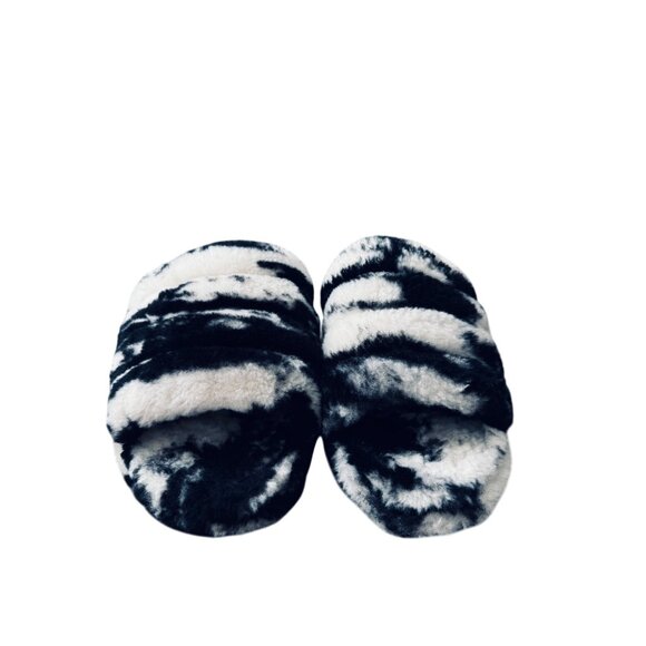 Ugg Womens Fluff Yeah Slide Slippers Black & White Tie-Dye Size 5 - Picture 2 of 10